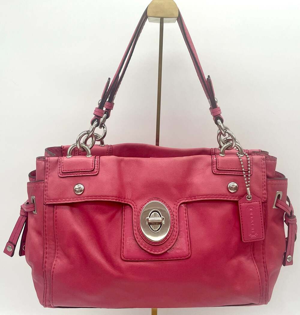 Coach Peyton Leather Turnlock Flap Shoulder Bag 14522 Raspberry Pink Silver Y2K